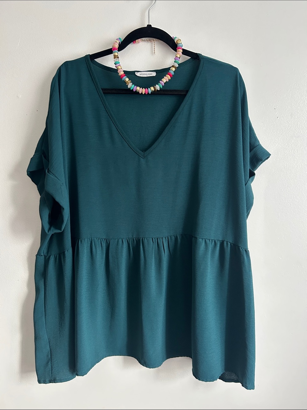 Chic Soul Teal V-Neck Peplum Blouse